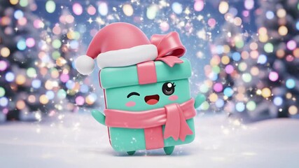 Cute winking gift box emoji celebrating a magical Christmas holiday - Powered by Adobe