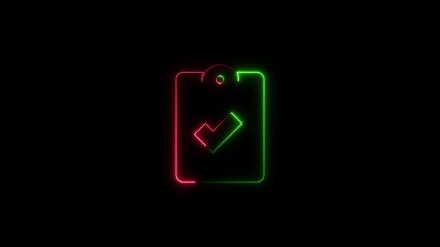 Neon Clipboard With Check Mark In Green And Red tick