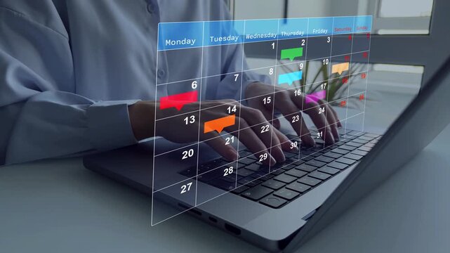 Business woman manages time to work efficiently and on time on all projects.Calendar work schedule, business plan concept.Managing a scheduled meeting.