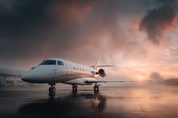 Private jet flying in the clouds close-up