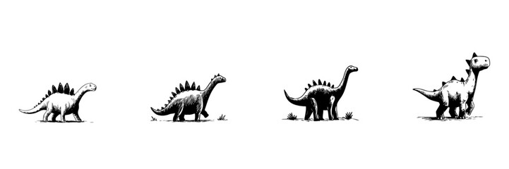 Fototapeta premium Stegosaurus Dinosaur Evolution Doodle Sketch Set. Prehistoric Creature Growth Stages In Hand Drawn Style Collection. Educational And Paleontology Illustration. Isolated Vector Illustration