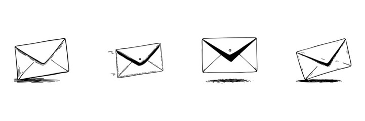 Envelopes Doodle Sketch Set. Communication, Mailing, And Correspondence Symbols In Hand Drawn Style Collection. Vintage Postal Icons. Hand Drawn Isolated Vector Illustration