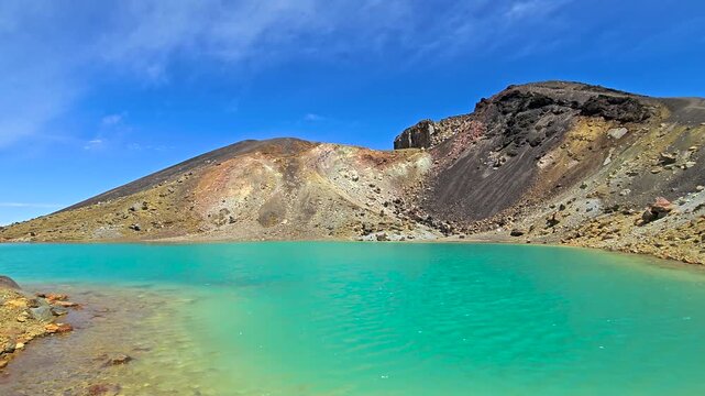 Emerald Lakes, Blue Lake, Tongariro Alpine Crossing National Park, New Zealand’s oldest national park and a UNESCO World Heritage site.