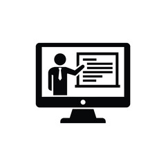 Business presentation on computer screen icon symbolizing online education, digital marketing, and corporate training, conveying information visually.