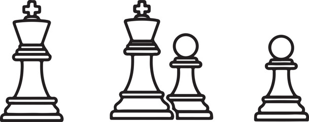 Black and white outline of chess pieces king and pawn