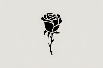 Black Rose Emblem: A minimalist silhouette of a solitary black rose, capturing elegance and the delicate structure of its petals, poised against a subtly soft, monochrome backdrop.