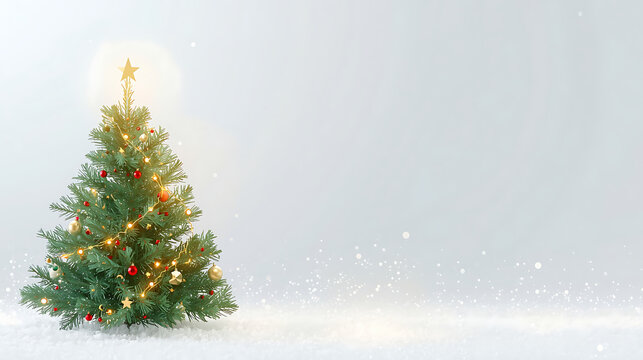 Christmas tree with white backlit ornaments with golden light for an elegant Christmas feel for flayers, banners, backgrounds, greetings, text space
