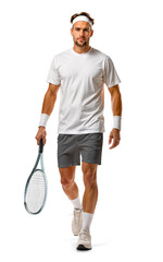 Man in White Holding Racket Walking Forward, Ready for a Match