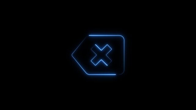 Neon Backspace Key Icon With Blue Light On Black image