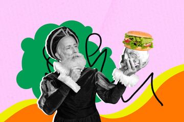 Trend template sketch design 3D photo collage of aristocracy historical retro fashion aged man hand...