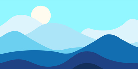 Vector colorful illustration of a sunset in the mountains. Horizontal banner template. Abstract nature. vector