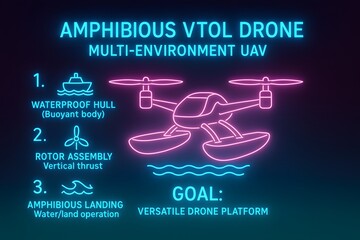 Advanced amphibious drone transitioning between flight and water operation for research and technology