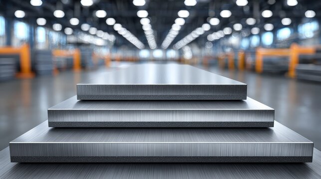 Steel factory stacking process metal sheets warehouse industrial environment high-detail view labor and material handling