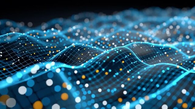 Digital Ocean Waves: A captivating depiction of interconnected nodes forms digital ocean waves, a symbol of the vast and intricate world of technology.