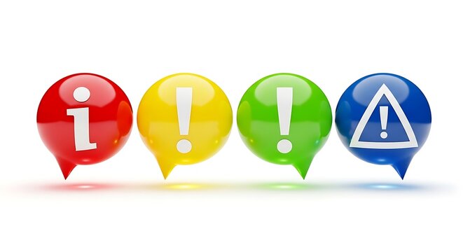 Information and warning speech bubbles isolated on white background