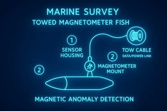 Marine Magnetometer Underwater Magnetic Field Detection Infographic for Archaeology