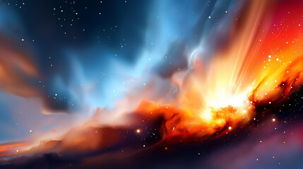 Stellar explosion with nebula colors, cosmic birth, space art, blurred background, with copy space