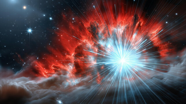 Stellar explosion with nebula colors, cosmic birth, space art, blurred background, with copy space