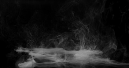 Fototapeta premium Super Slow Motion of White Surface Smoke Texture Isolated on Black Background. VFX element for overlay.