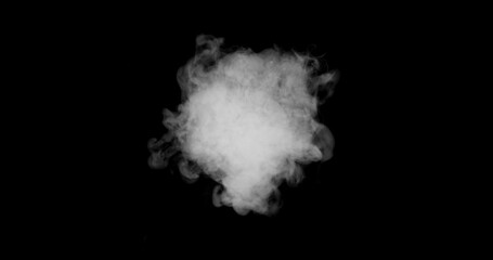 Super Slow Motion of White Rounded Smoke Texture Isolated on Black Background. VFX element for overlay.