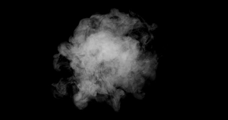 Super Slow Motion of White Rounded Smoke Texture Isolated on Black Background. VFX element for overlay.
