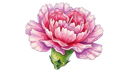 Elegant Watercolor Illustration of a Pink Carnation Bloom on an Isolated White Backdrop