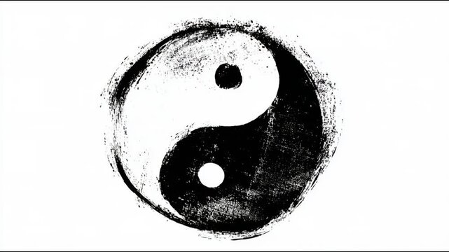 Yin yang symbol black white circle grunge texture brush stroke ink art minimal design balance harmony duality concept abstract graphic calm mood serene painted rough texture soft contrast monochrome