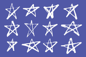 Collection of Grunge Charcoal and Pencil Pentagram Collection. Hand drawn scribble stars with textured brush lines. Witchcraft creative design. Retro sigil signs for rituals and Halloween perfect for