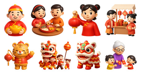 Fototapeta premium PNG Festive family celebration illustration element set, transparent background