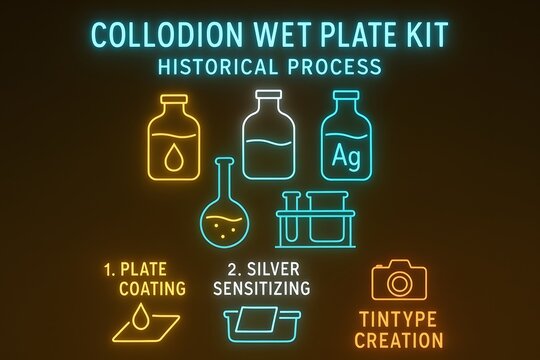 Vintage Collodion Wet Plate Photography Process Infographic for History Education