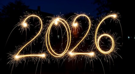 Sparkler Light Writing of Year 2026 Celebrating New Year Festive Night Scene