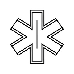 A 3D vector illustration of a shiny metal caduceus and a red medical cross symbol, representing pharmacy, medicine, and emergency health services design