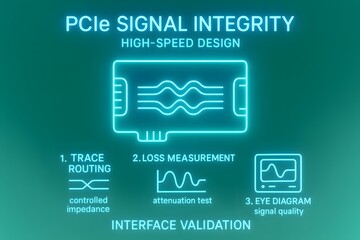 Neon Glow PCI Express Signal Integrity Infographic Diagram for Motherboard Design