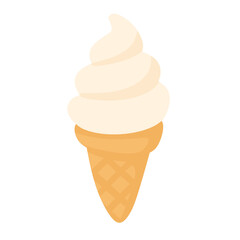 Swirled Sweet Treat: An appetizing, light-colored soft-serve ice cream cone, a classic summer dessert, stands invitingly against a clean backdrop, promising a moment of cool sweetness.