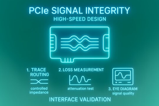 Neon Glow PCI Express Signal Integrity Infographic Diagram for Motherboard Design