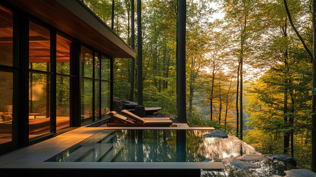 The gentle rustle of leaves and the sound of water are the perfect soundtrack for relaxation. How does this peaceful retreat in the forest rejuvenate your mind and spirit?