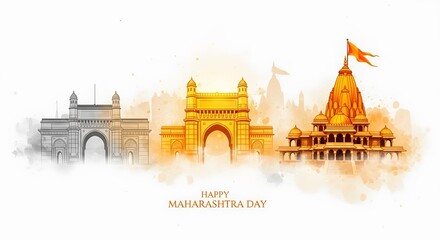 Naklejka premium Celebrating maharashtra day with iconic landmarks isolated on white background, showcasing the states rich culture and heritage in a vibrant design