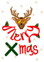 christmas reindeer or deer in christmas with christmas tree greeting card or digital upload  for celebrate merry christmas 