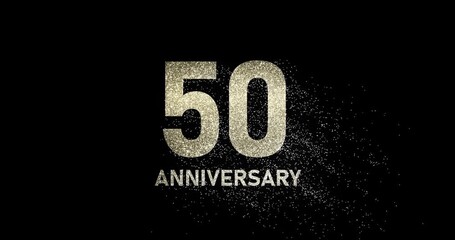 50 years anniversary, glitter numbers, gold shimmer particles falling from number 50, jubilee or birthday celebration, footage - Powered by Adobe