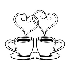 “Two Coffee Mugs with Intertwined Heart Steam — Minimalist Continuous Line Art for Romantic Café and Valentine Designs”
