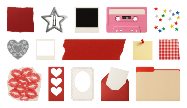 PNG Retro scrapbook element set, transparent background