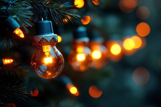 Cozy Christmas bokeh background with warm glowing lights - Powered by Adobe