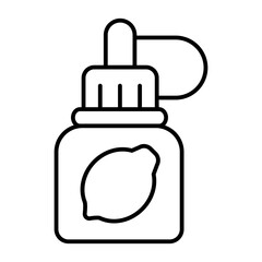 Jar with lemon thin line icon, vaping concept. Vector graphics. Liquid filling sign on white background, style icon mobile or web design.