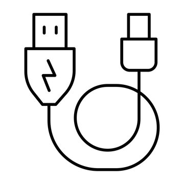 USB regular cord with adapter to mini thin line icon, tech concept. Vector graphics. Regular wire sign on white background, style icon mobile or web design.