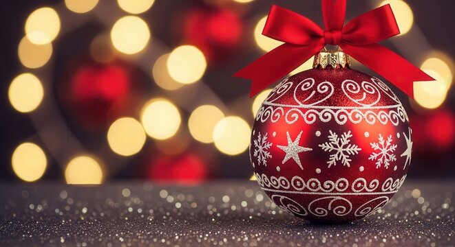 Red christmas ornament with bokeh lights - Powered by Adobe