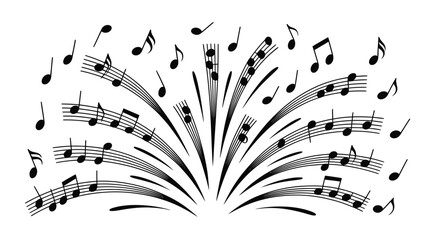 Musical notes vector burst design element for music events isolated on white background