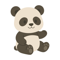 Cute sitting panda illustrated in warm soft flat style, perfect for children’s designs and friendly decorative themes.