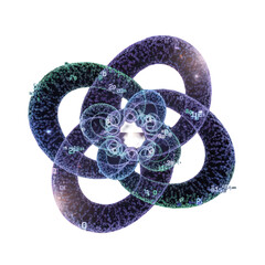 Abstract digital illustration of a complex, glowing, interconnected knot, symbolizing data, technology, and system, isolated on transparent background