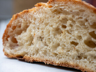 Moldy Bread Close-Up Showing Mold Growth on Soft Fluffy Texture Spoiled Food Hygiene Concept