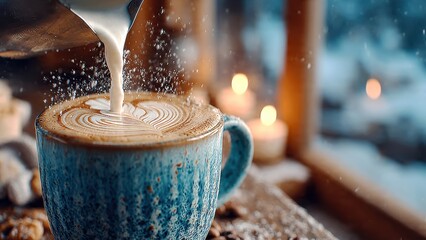 Latte art creation by skilled barista in warm, inviting coffee environment